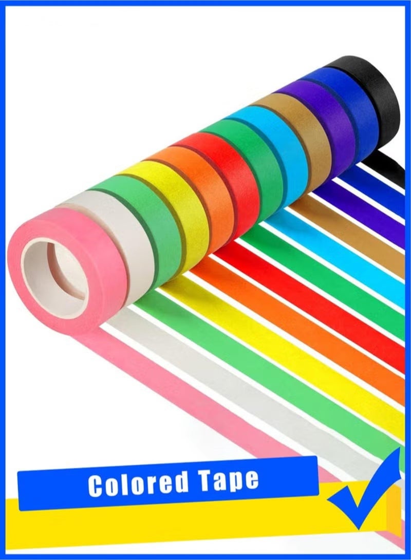 YelaJoy 12PCS Colored Masking Tape, Kids Art Supplies Colored Tape, DIY Craft Tape, Colored Tape Rolls, Colored Painters Tape 1.7cm x 12m - Image 1